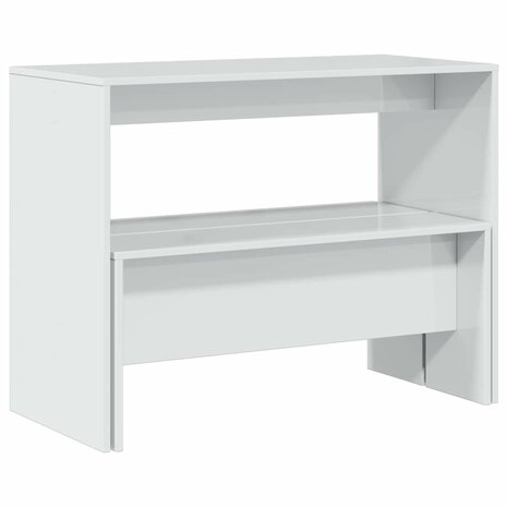3-delige Eettafel en bankenset bewerkt hout hoogglans wit 7