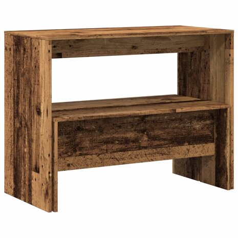 3-delige Eettafel en bankenset bewerkt hout oud houtkleurig 7
