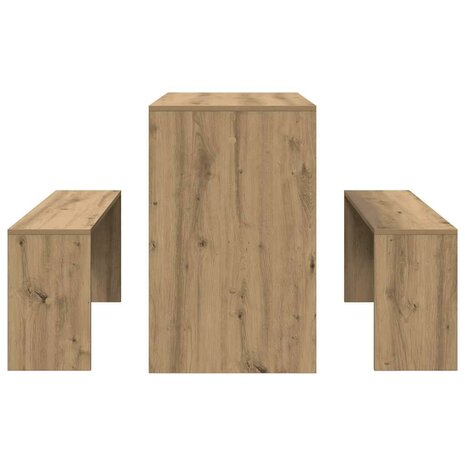 3-delige Eettafel en bankenset bewerkt hout artisanaal eiken 6