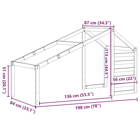Kinderbedhuisje 198x87x113 cm massief grenenhout wit 9