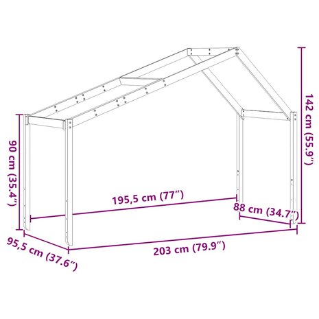 Kinderbedhuisje 203x95,5x142 cm massief grenenhout wit 9
