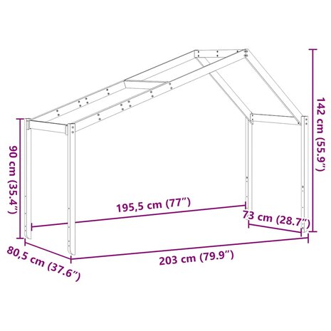 Kinderbedhuisje 203x80,5x142 cm massief grenenhout wit 9