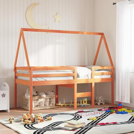 Kinderbedhuisje 199x80,5x88 cm massief grenenhout wasbruin 1