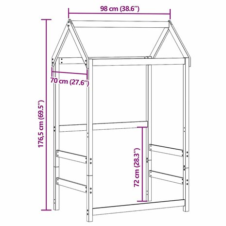 Kinderbedhuisje 98x70x176,5 cm massief grenenhout wasbruin 9