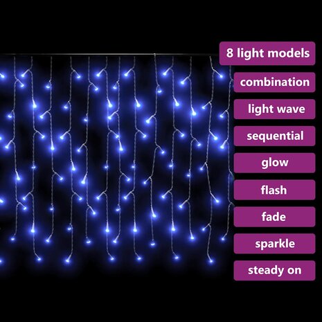 Lichtgordijn met 400 LED's en 8 functies 10 m blauw 8