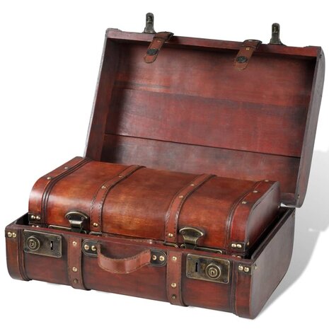 Schatkisten 2 st vintage-stijl hout bruin  3