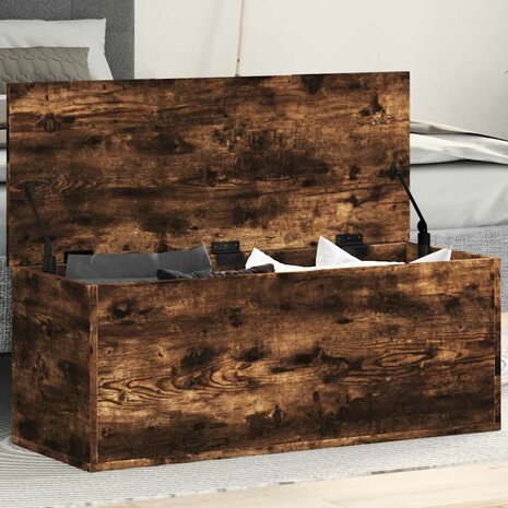 Opbergbox 90x35x35 cm bewerkt hout gerookt eikenkleurig 1