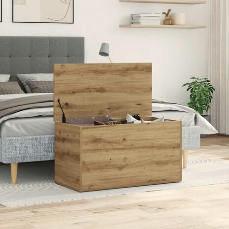 Opbergkist 84x42x46 cm bewerkt hout artisanaal eikenkleurig 1