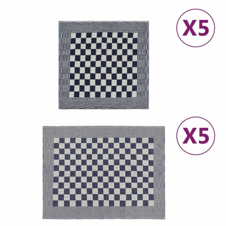 10-delige Keukendoekenset katoen blauw en wit 1