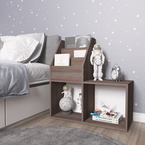 Kindertijdschriftenrek 71x30x78,5 cm hout grijs en eikenkleur 1