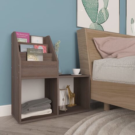 Kindertijdschriftenrek 71x30x78,5 cm hout grijs en eikenkleur 3