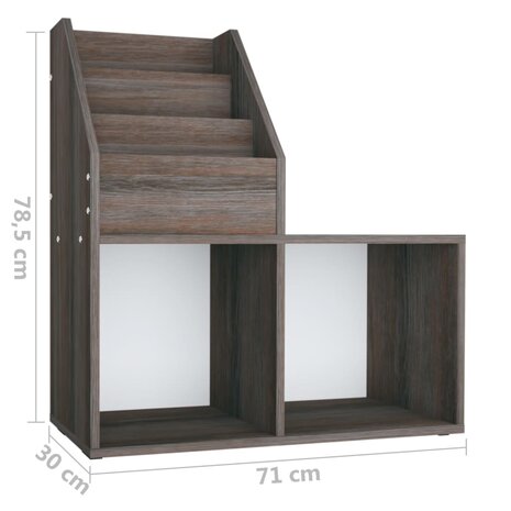 Kindertijdschriftenrek 71x30x78,5 cm hout grijs en eikenkleur 7