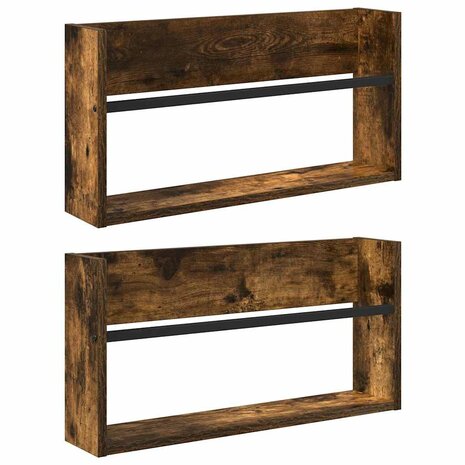 Tijdschriftenrek met plank 2 pcs Gerookt eiken 60 x 12 x 30 cm 2
