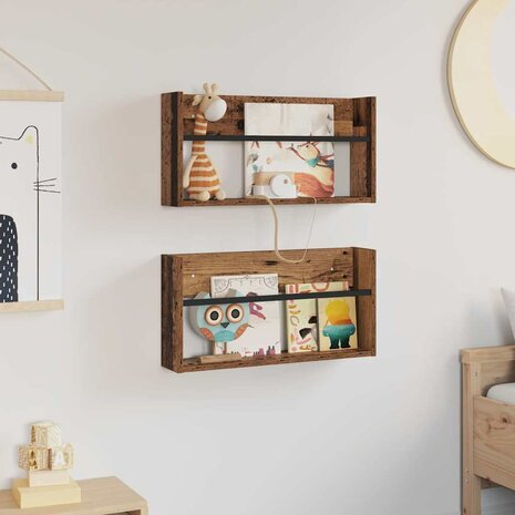 Tijdschriftenrek 2 pcs Oudhout 60 x 12 x 30 cm Bewerkt hout 4