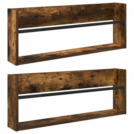 Tijdschriftenrek met plank 2 pcs Gerookt eiken 80 x 12 x 30 cm 2
