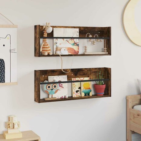 Tijdschriftenrek met plank 2 pcs Gerookt eiken 80 x 12 x 30 cm 4