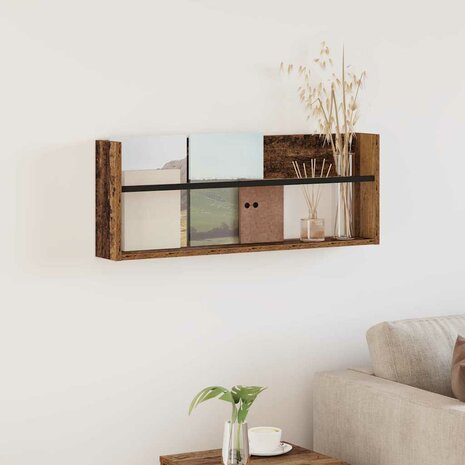 Tijdschriftenrek met plank Oudhout 80 x 12 x 30 cm Bewerkt hout 1