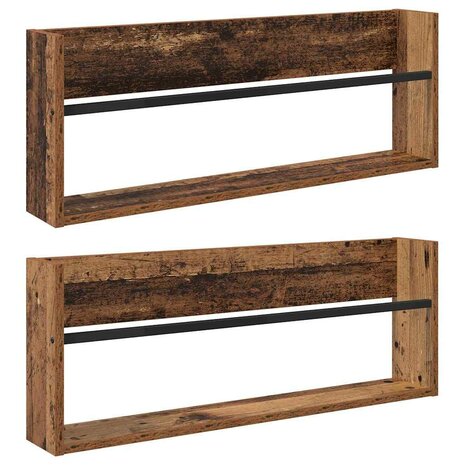 Tijdschriftenrek 2 pcs Oudhout 80 x 12 x 30 cm Bewerkt hout 2