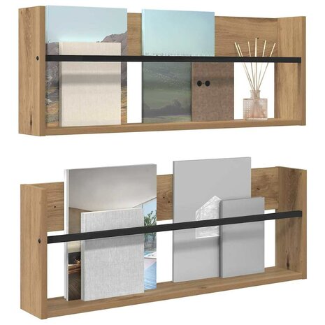 Tijdschriftenrek met plank 2 pcs Artisan Eiken 80 x 12 x 30 cm 3
