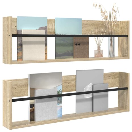 Tijdschriftenrek met plank 2 pcs Sonoma Eiken 100 x 12 x 30 cm 3