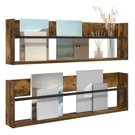 Tijdschriftenrek met plank 2 pcs Gerookt eiken 100 x 12 x 30 cm 3