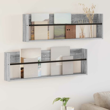 Tijdschriftenrek met plank 2 pcs Grijs Sonoma 100 x 12 x 30 cm 1