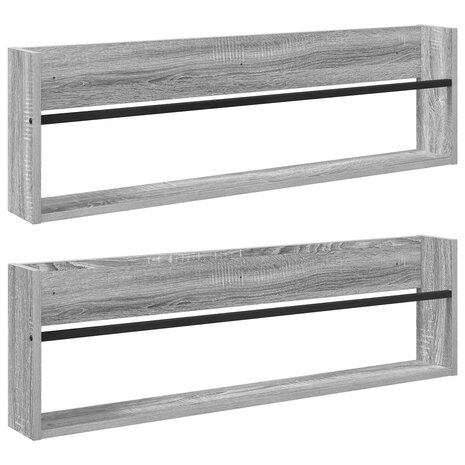 Tijdschriftenrek met plank 2 pcs Grijs Sonoma 100 x 12 x 30 cm 2