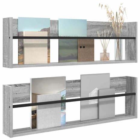 Tijdschriftenrek met plank 2 pcs Grijs Sonoma 100 x 12 x 30 cm 3