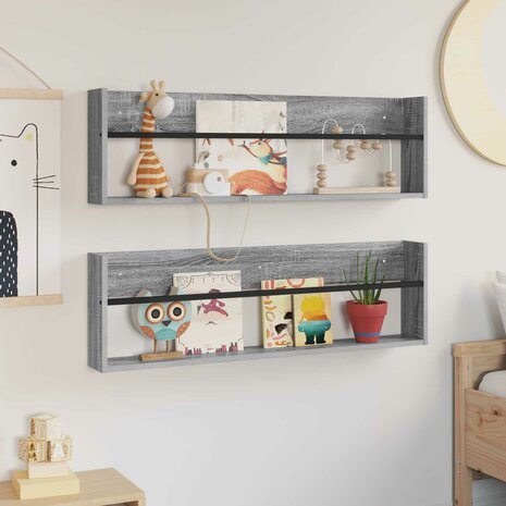 Tijdschriftenrek met plank 2 pcs Grijs Sonoma 100 x 12 x 30 cm 4