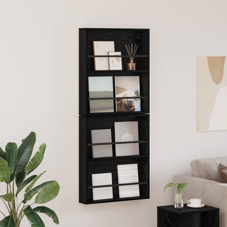 Tijdschriftenrek 2 pcs Zwart Eiken 60 x 12 x 70 cm Bewerkt hout 1