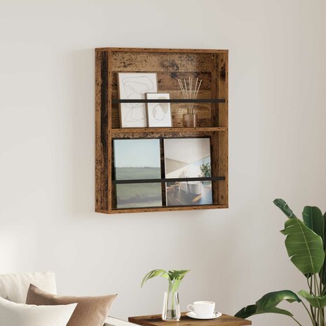 Tijdschriftenrek met plank Oudhout 60 x 12 x 70 cm Bewerkt hout 1
