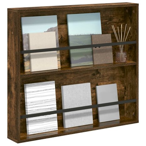 Tijdschriftenrek Gerookt eiken 80 x 12 x 70 cm Bewerkt hout 3