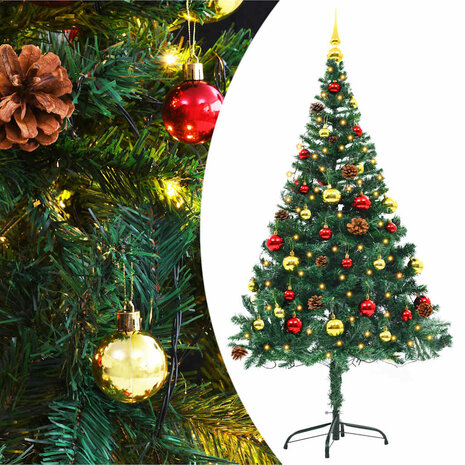 Kunstkerstboom met verlichting en kerstballen 150 cm groen 1