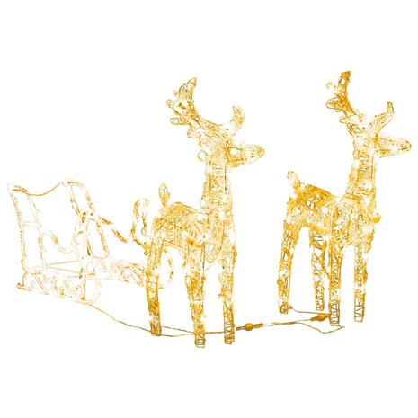 Kerstversiering rendieren en slee 160 LED's 130 cm acryl 3