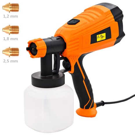 Verfspuit elektrisch met 3 mondstukken 500 W 800 ml 1
