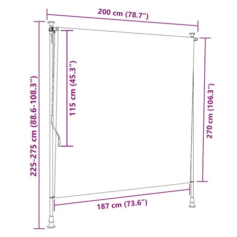 Rolgordijn voor buiten 200x270 cm stof en staal geel en wit 9