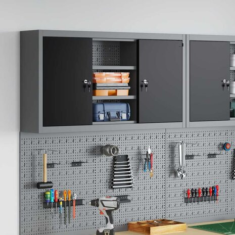 Gereedschapskast met plank Zwart en Grijs 50 x 20 x 55 cm 1