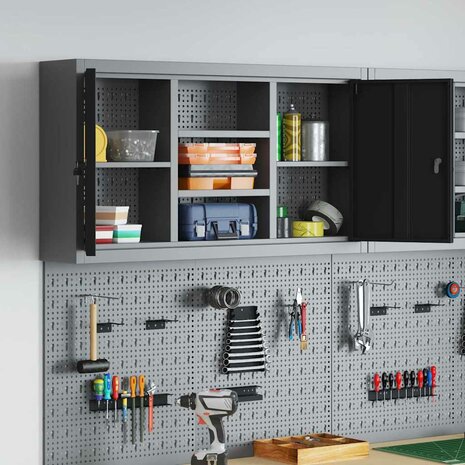 Gereedschapskast met plank Zwart en Grijs 50 x 20 x 55 cm 4