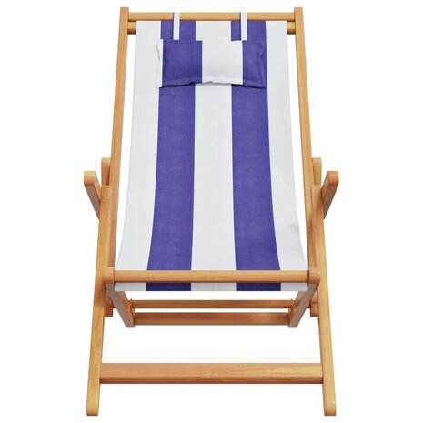 Strandstoel inklapbaar eucalyptushout en stof blauw en wit 4