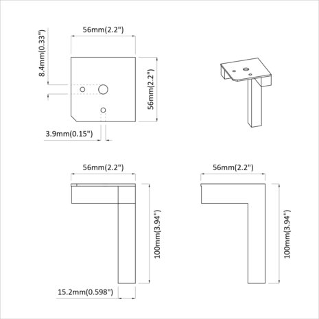 Staande Poten 12 pcs Zwart 57 x 57 x 100 mm IJzer 9