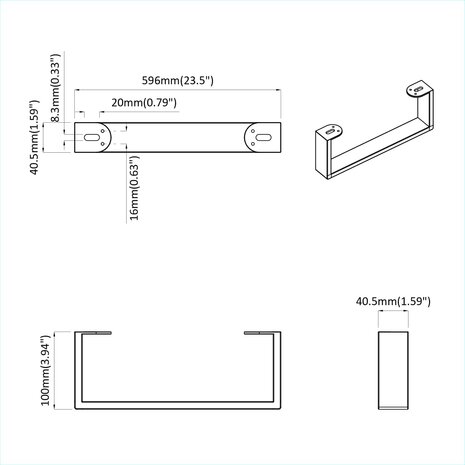 Meubelpoten 2 pcs Zwart 596 x 40,5 x 100 mm IJzer 9