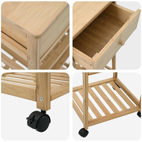 Keukentrolley met Wielen Naturel 37 x 36 x 80 cm Bamboe 8
