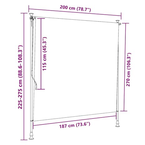 Rolgordijn voor buiten 200x270 cm stof en staal oranje en wit 9
