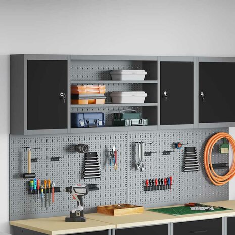 Gereedschapskast met plank Zwart en Grijs 50 x 20 x 55 cm 1