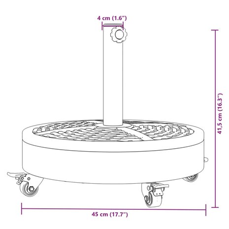 Parasolvoet met wielen voor stok van &Oslash;38 / 48 mm 27 kg rond 8