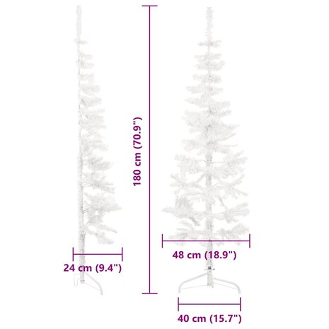Kunstkerstboom half met standaard smal 180 cm wit 9