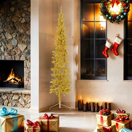 Kunstkerstboom half met standaard smal 180 cm goudkleurig 2
