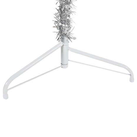 Kunstkerstboom half met standaard smal 210 cm zilverkleurig 6