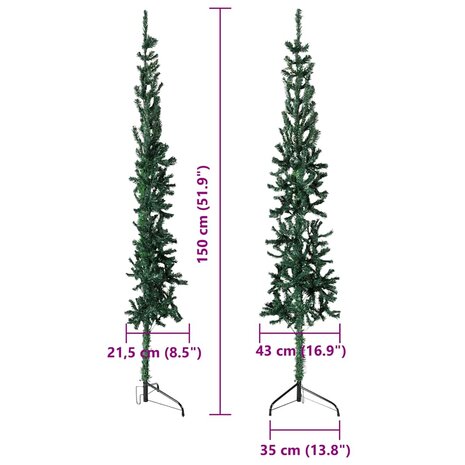 Kunstkerstboom half met standaard smal 150 cm groen 9