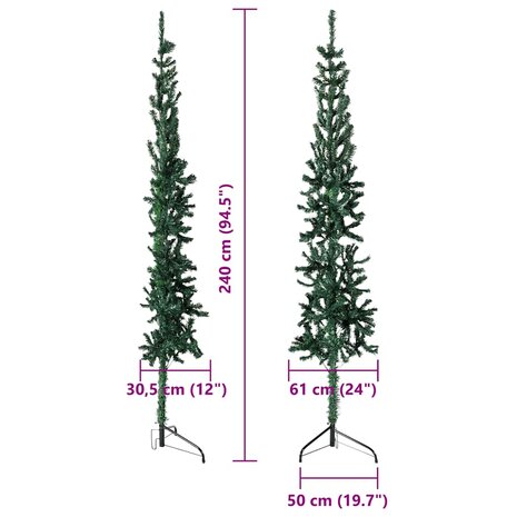 Kunstkerstboom half met standaard smal 240 cm groen 9
